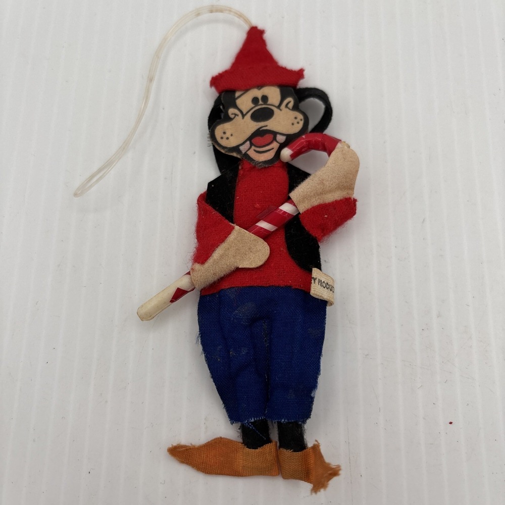 Vintage Walt Disney Productions Cloth Goofy with Candy Cane Christmas Ornament